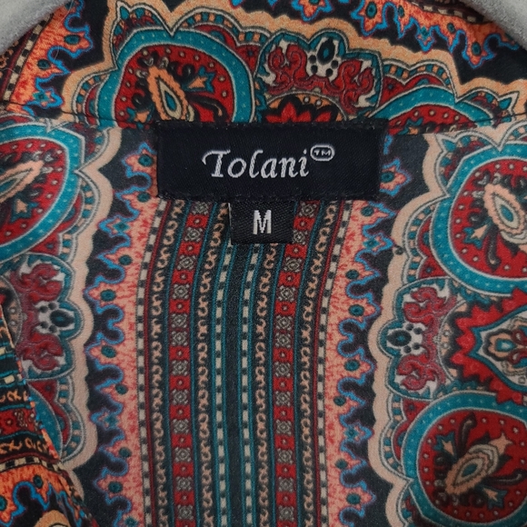 TOLANI 100% Silk Paisley Mixed Print Boho Button Down Shirt - Picture 4 of 8